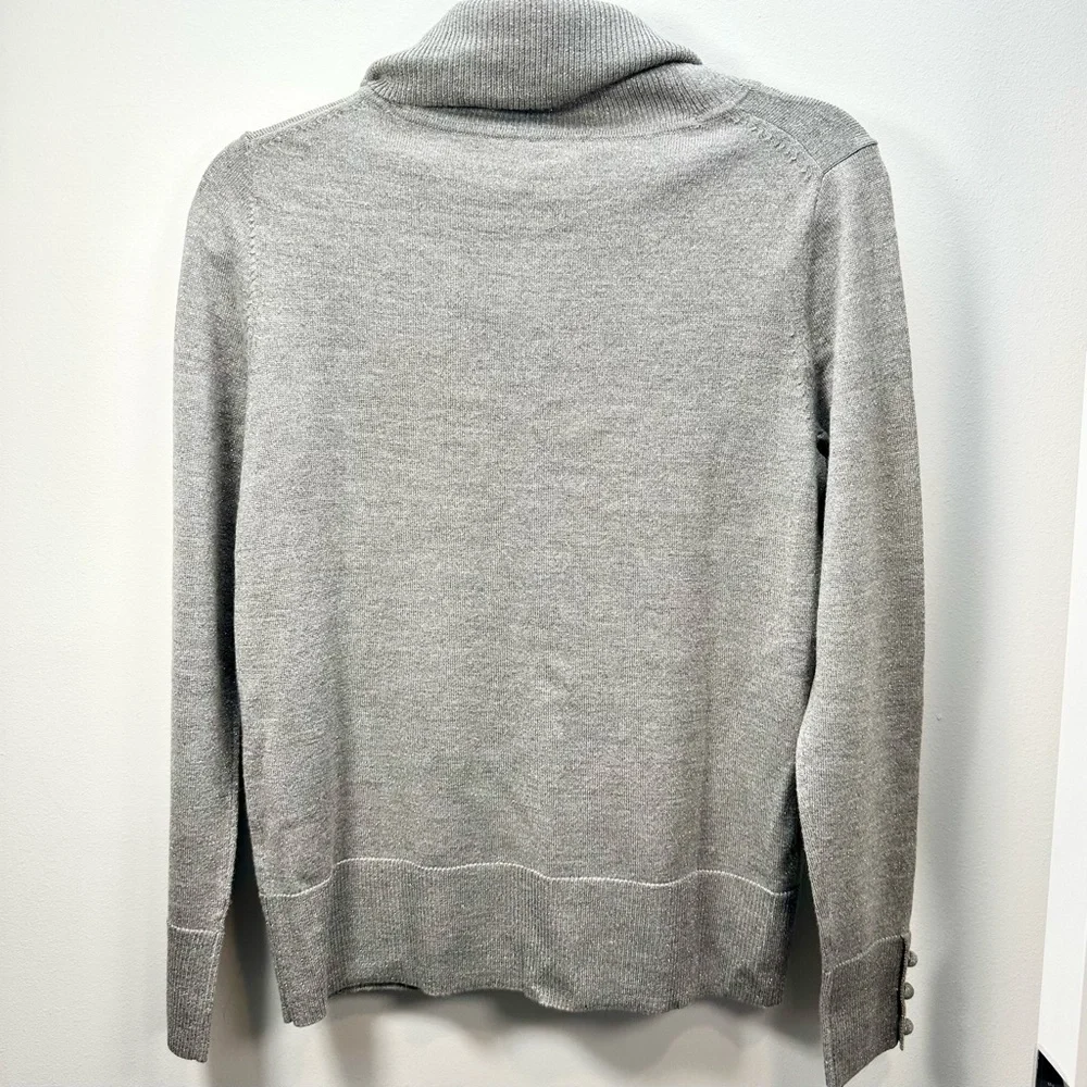 Talbots Merino Wool Button Cuff Cowlneck Sweater Shimmer